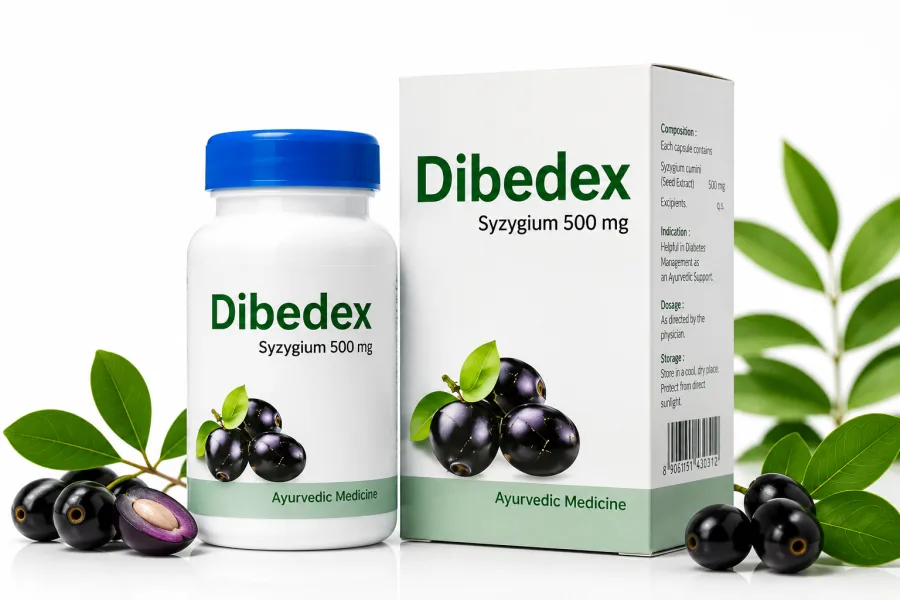 Dibedex Dibedex 500 Mg bottle and carton with jamun seed extract